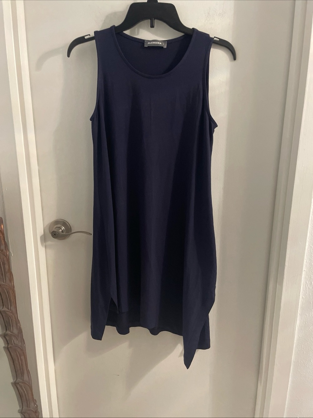 Alembika size 0 Navy Blue Tank Dress w/Asymmetrical slit hem